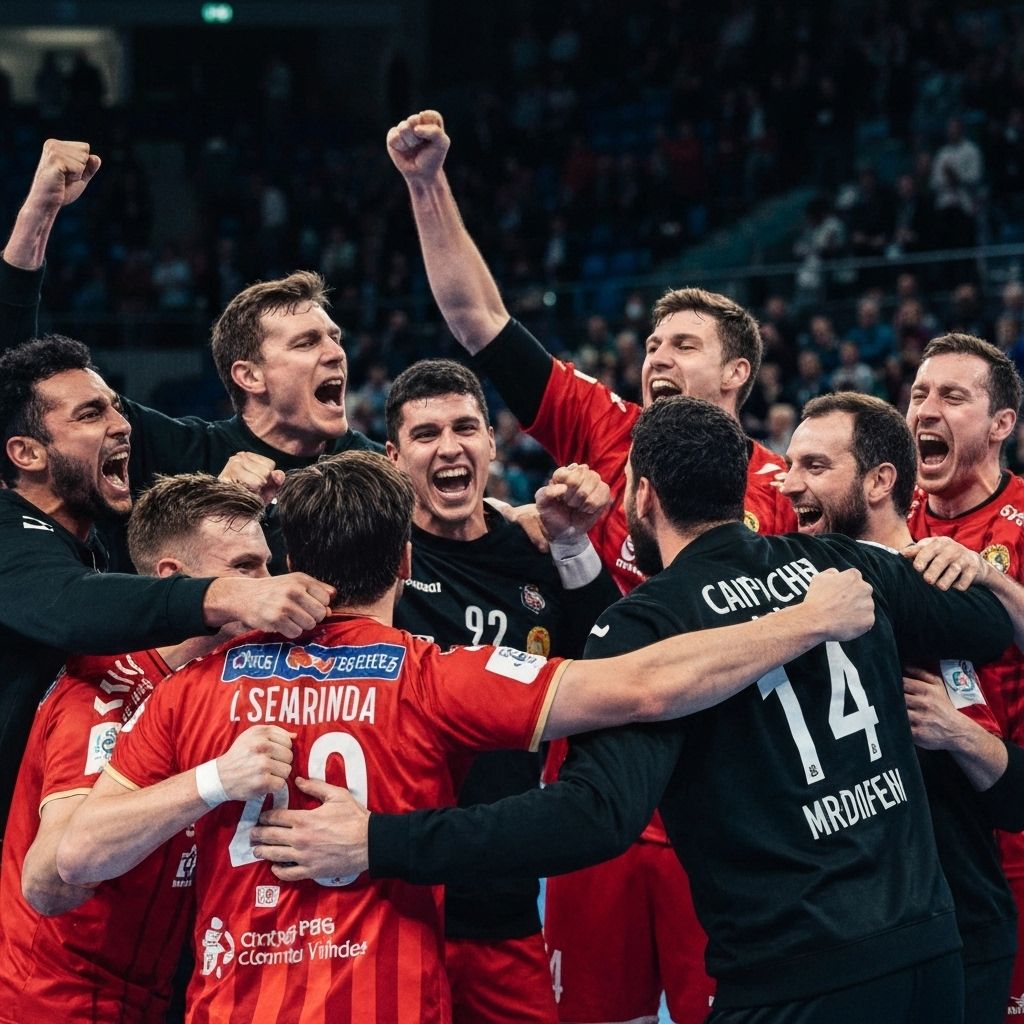 Handball action - players in motion